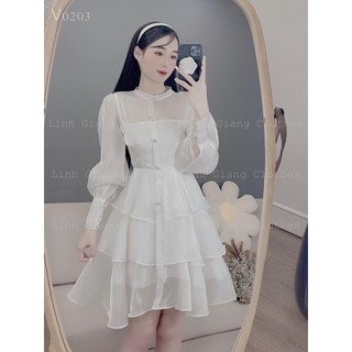 đầm voan tơ tầng cổ trụ thiết kế ( thời trang bigsize vicky.g - anitagreen) N1122
