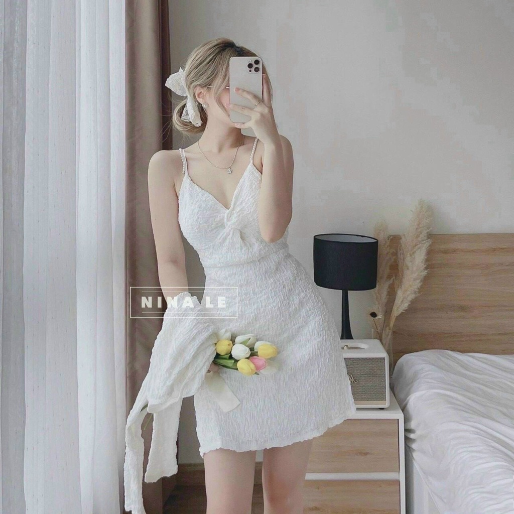 [HCM] Đầm Nữ Xoắn Ngực 2 Dây-Khoác Dài Xốp Gạo( Có Lót-Có Mút) Trang Nữ Sam Closet Free Size 40-55kg