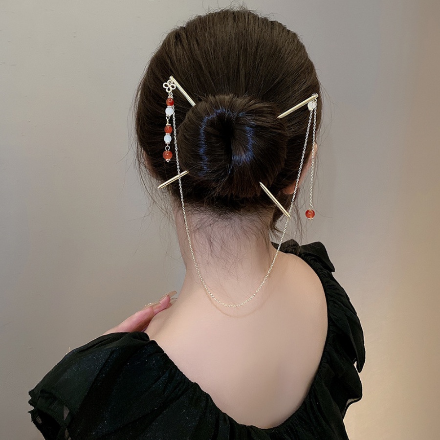 Trâm Cài Tóc Dạng Chuỗi Hạt Phối Tua Rua Phong Cách Trung Hoa Cổ Điển Cho Nữ