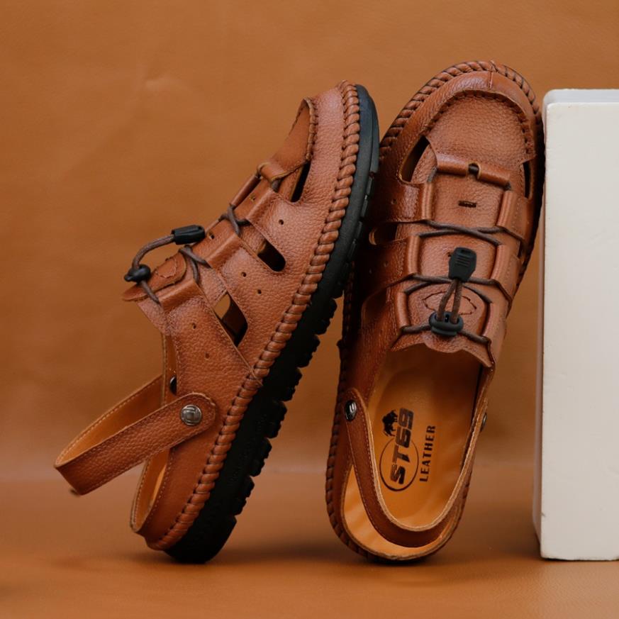 Giày lười nam đục lỗ thoáng khí da bò nguyên tấm đế đúc cao su BH 12 tháng - ST16