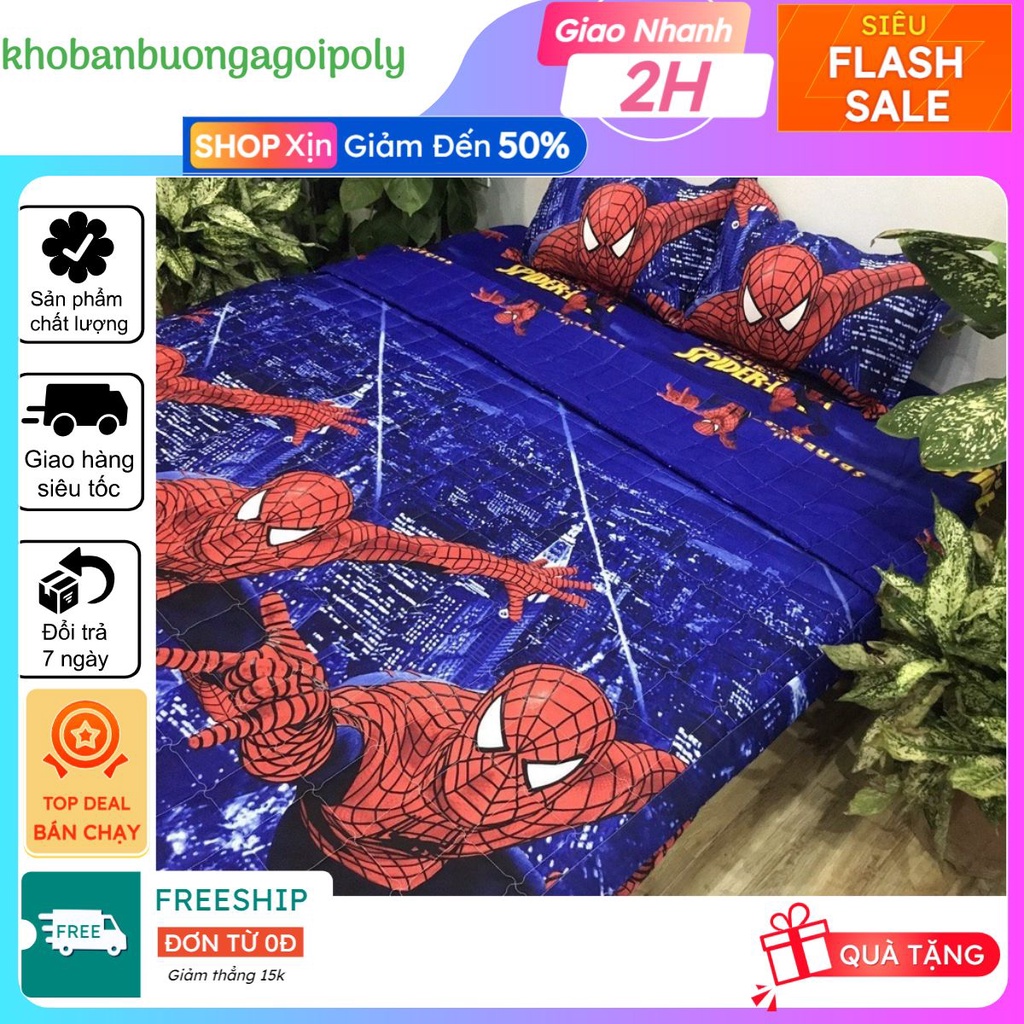 Bộ ga gối m2/m4/m5 drap giường poly gồm 1 ga trải giường và 2 vỏ gối nằm, mẫu người nhện