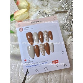 ( Set 6 món ) Móng úp, nailbox thiết kế kẻ dạ đính ngọc