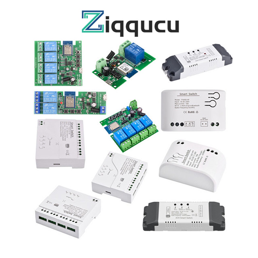 Mô - Đun Ziqqucu Công Tắc Điều Khiển Wifi Không Dây Thông Minh App Tuya/Ewelink 1/2/4Ch Dc7 - 32V/Ac85 - 250V