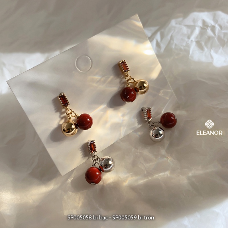 Bông tai nữ chuôi bạc 925 Eleanor Accessories đính đá bi tròn phụ kiện trang sức 5058
