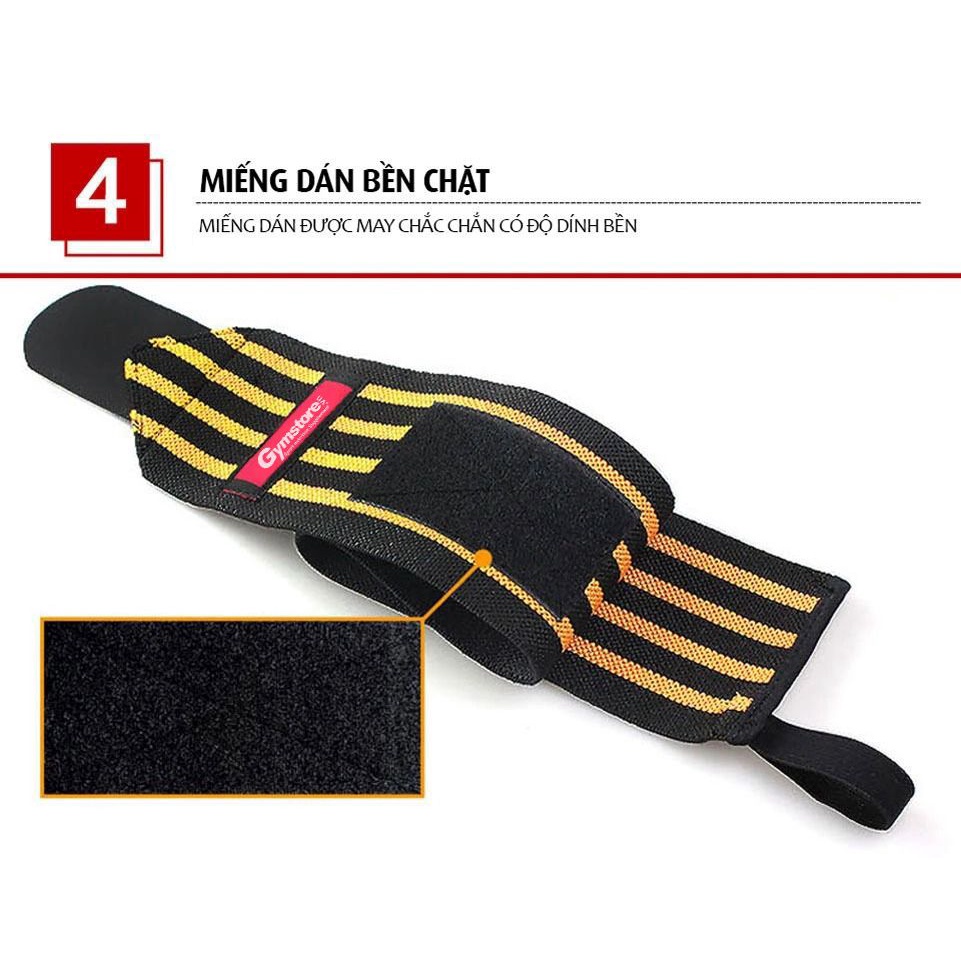 Băng cuốn bảo vệ cổ tay Gymstore.vn Premium Wrist Wrap, 18 inch giúp trợ lực, giảm đau vùng cổ tay, phòng chấn thương