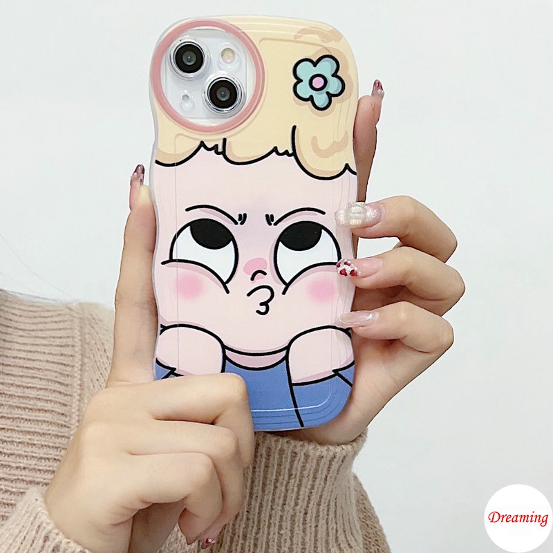 Ốp Lưng Điện Thoại cho iPhone 14 13 12 Mini 11 Pro X XR XS Max SE 2020 7 8 Plus Oval Big Eye Wavy Pattern Motif Cô gái hoa dễ thương