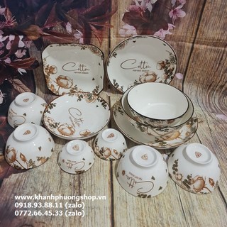 Bộ chén tô dĩa sứ Cotton cao cấp, sang trọng - bộ chén tô dĩa sứ cao cấp, sang trọng