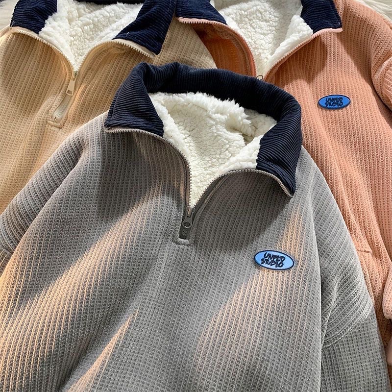 ÁO SWEATER LÓT BÔNG ẤM ÁP CỔ POLO UNISEX