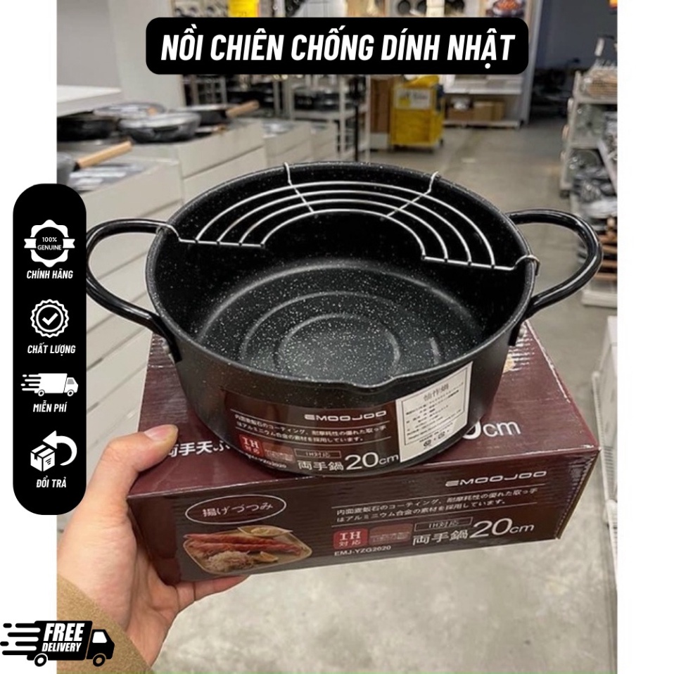Nồi chiên chống dính Nhật size 20cm có khay ráo mỡ vân đá siêu bền/