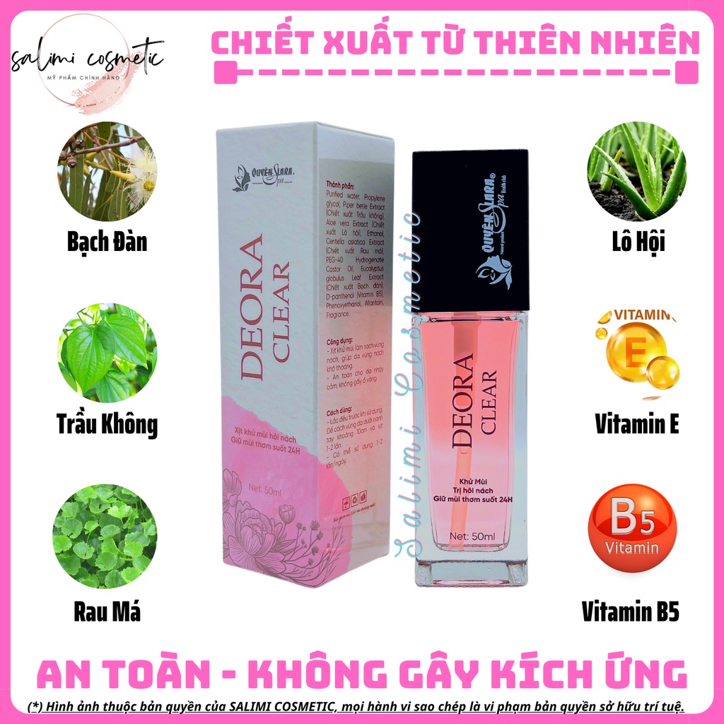 COMBO 5 Lọ Xịt Khử Mùi Hôi Nách DEORA CLEAR 50ml - Hôi Nách, Hôi Chân, Thâm Nách, Ra Mồ Hôi Nách - HÀNG CHÍNH HÃNG