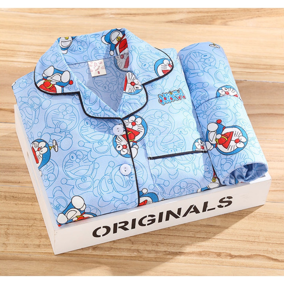 ✅ Pizama Cotton Đũi Nhật Bản Doremon xanh CD08 tay dài trẻ em đồ ngủ| đồ đi chơi bé trai gái