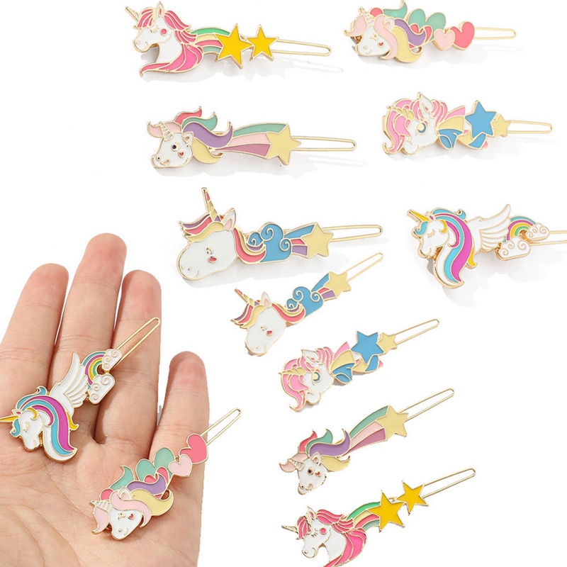 Kẹp Tóc Hình Kỳ Lân Màu Hồng Chống Trượt Cho Bé Gái