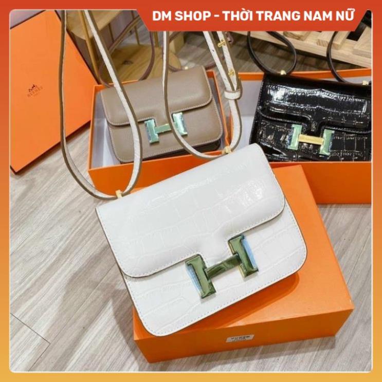 Túi xách nữa đeo chéo chữ H vân rắn , Túi sách đeo vai da bong màu đen trắng phong cách thời trang sang trọng Dm Shop