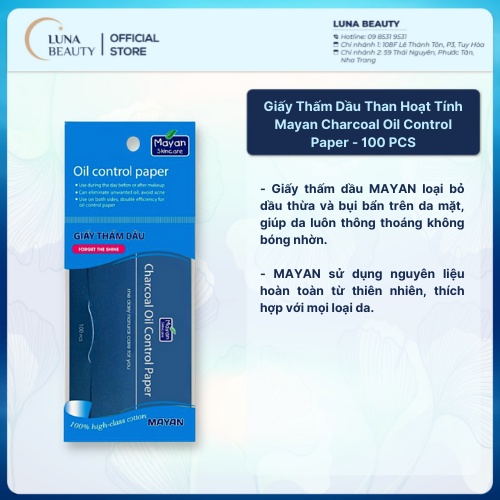 Giấy Thấm Dầu Than Hoạt Tính Mayan Charcoal Oil Control Paper - 100 PCS