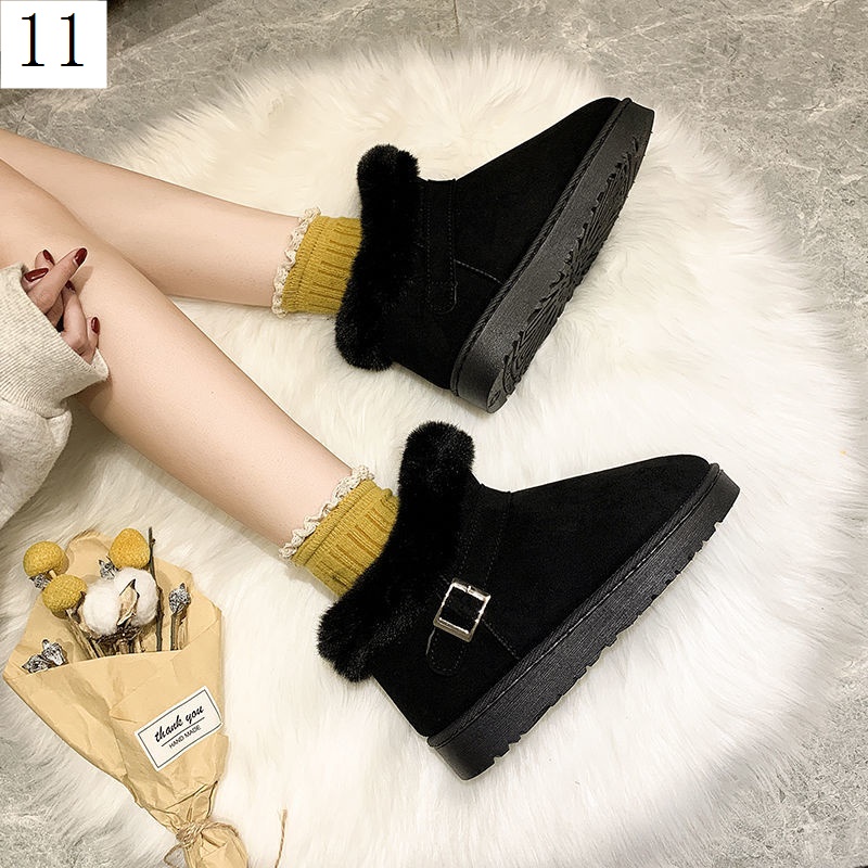 Giày Bốt Đi Tuyết Ống Ngắn Đệm Cotton Dày Dặn Giữ Ấm Chống Trượt Cài Khóa Kim Loại Miệng Phối Lông Kiểu Mới Cho Nữ