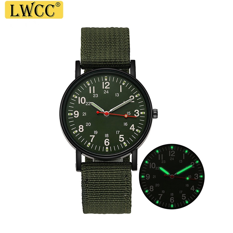 LWCC P002 Đồng hồ đeo tay mặt tròn máy thạch anh dây đeo canvas thời trang