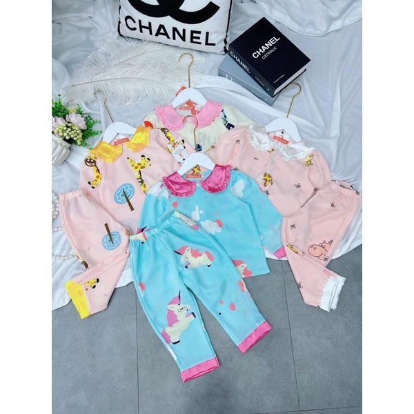 Bộ Ngủ Pijama Lụa Mango Dài Tay Dành Cho Bé Gái