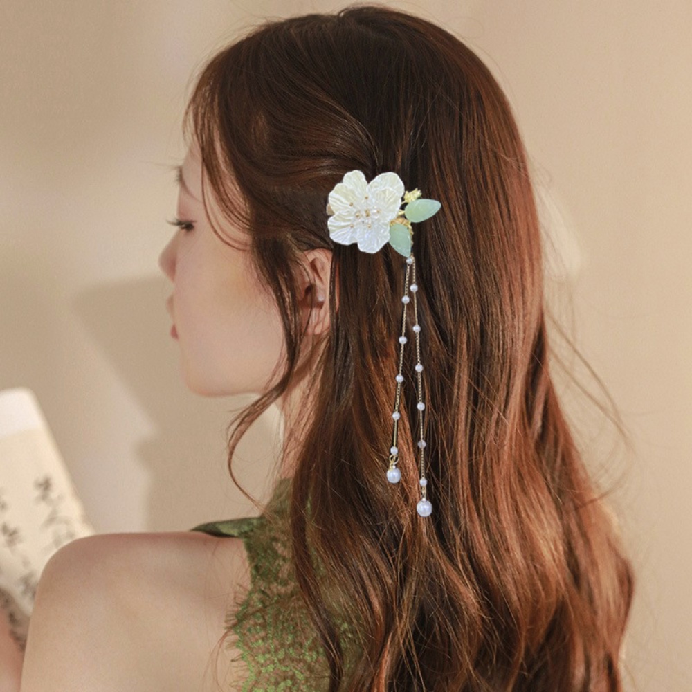 Kẹp Tóc Mái 6cm Đính Hạt Hình Hoa Lá Màu Xanh Lá Thủ Công Xinh Xắn Cho Nữ