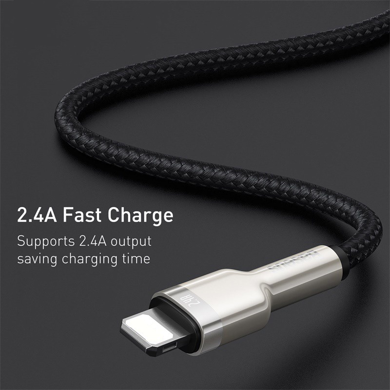 Dây Cáp Sạc Nhanh Baseus CALJKA Cho Điện Thoại Từ Đầu USB Sang IP 2.4A,Truyền Dữ Liệu 480Mbps, Bọc Dù - Toplink