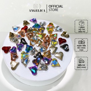 Set đá khối nail trái tim chân vàng mix màu 50 viên siêu sáng đính móng angelica sdk2k50-tt