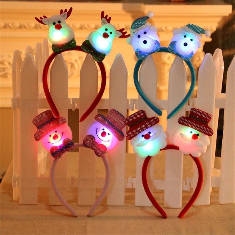 Băng Đô Cài Tóc Bờm Hình Ông Già Noel / Người Tuyết Có Đèn Trang Trí Giáng Sinh