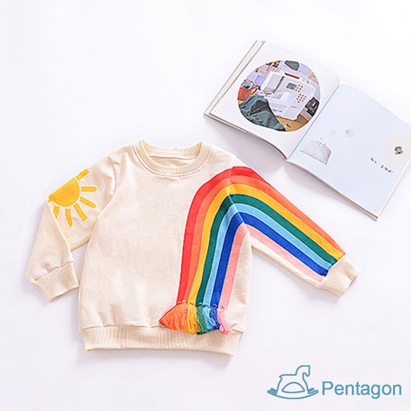 Áo Thun Tay Dài In Họa Tiết Cầu Vồng Hoạt Hình Dành Cho Bé Gái