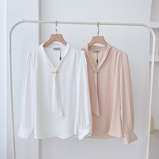 Áo sơ mi lụa thắt nơ tặng kèm tag ngọc