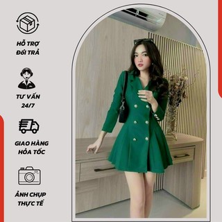 Đầm vest cài nút thiết kế công sở dáng xòe xếp ly thanh lịch tôn dáng - 1004