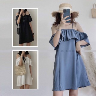 Đầm 2 Dây Trễ Vai Ngực Bèo Váy Nữ Dáng Lỡ V027, tiểu thư bánh bèo hở vai ANYASHOP234