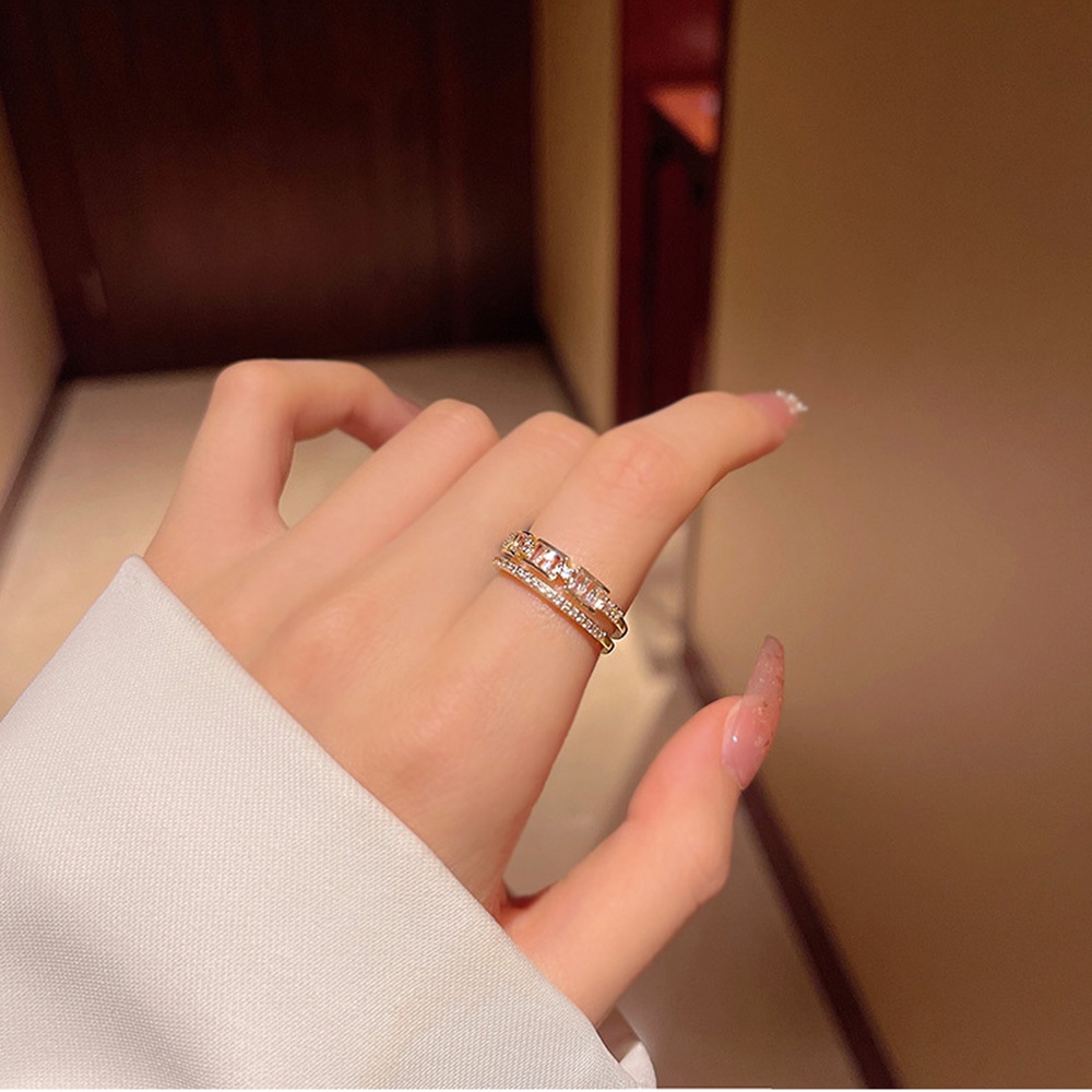 Nhẫn Thép Titan Mạ Vàng Đính Đá Zircon Phong Cách Hàn Quốc Thời Trang Cho Nữ