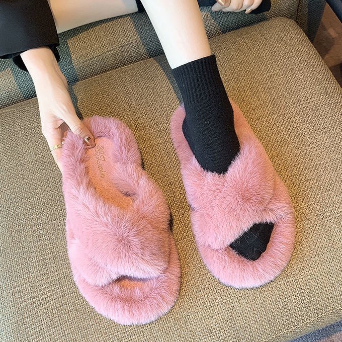 Dép Lông Quai Chéo Phong Cách Hàn Quốc Thời Trang Thu Đông Cho Nữ J19 2021