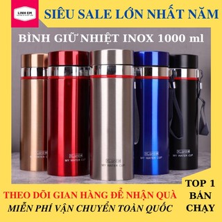 Bình giữ nhiệt, bình nước giữ nhiệt inox 2 lớp 304 1000ml giữ lạnh 24h Thiết kế tiện dụng Có lưới inox