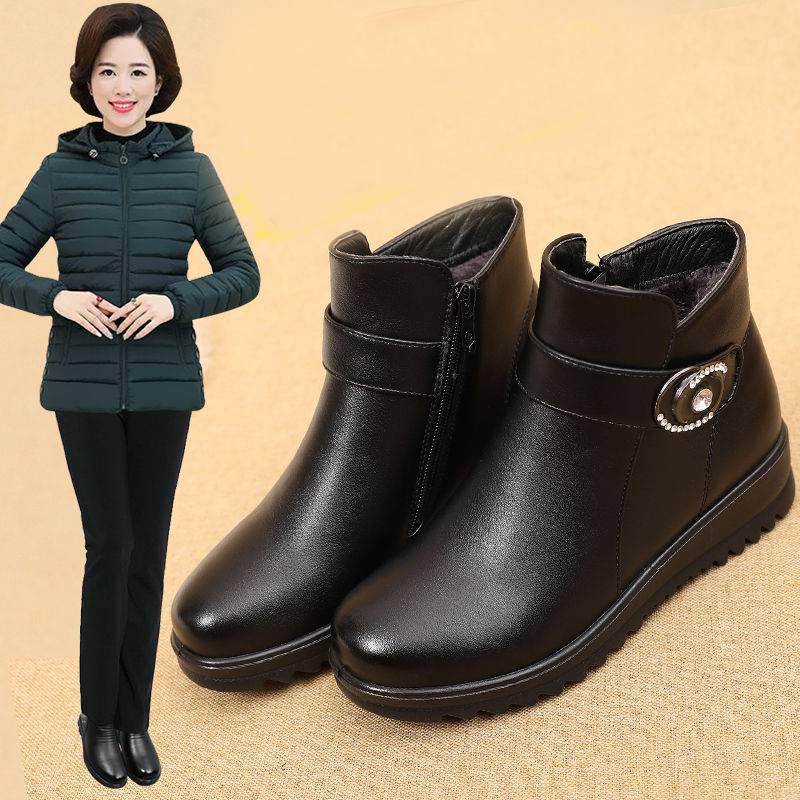 Giày Bốt Lót Lông Cừu Giữ Ấm Mùa Đông Chống Trượt Cho Phụ Nữ Trung Niên