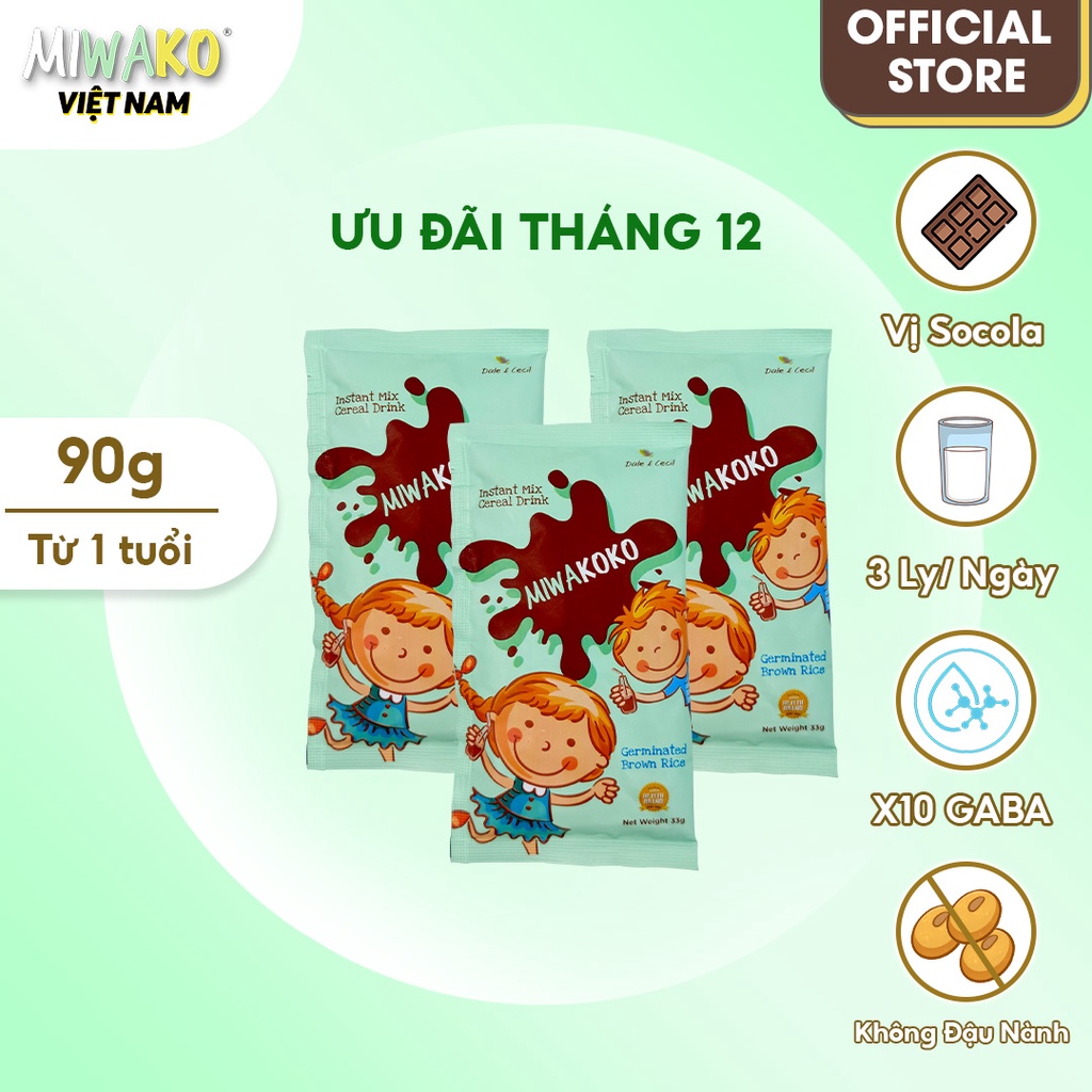 Sữa Công Thức Hạt Thực Vật Hữu Cơ Miwakoko Vị Cacao Gói Dùng Thử 30g x 3 gói ( 90g )- Miwako Official Store