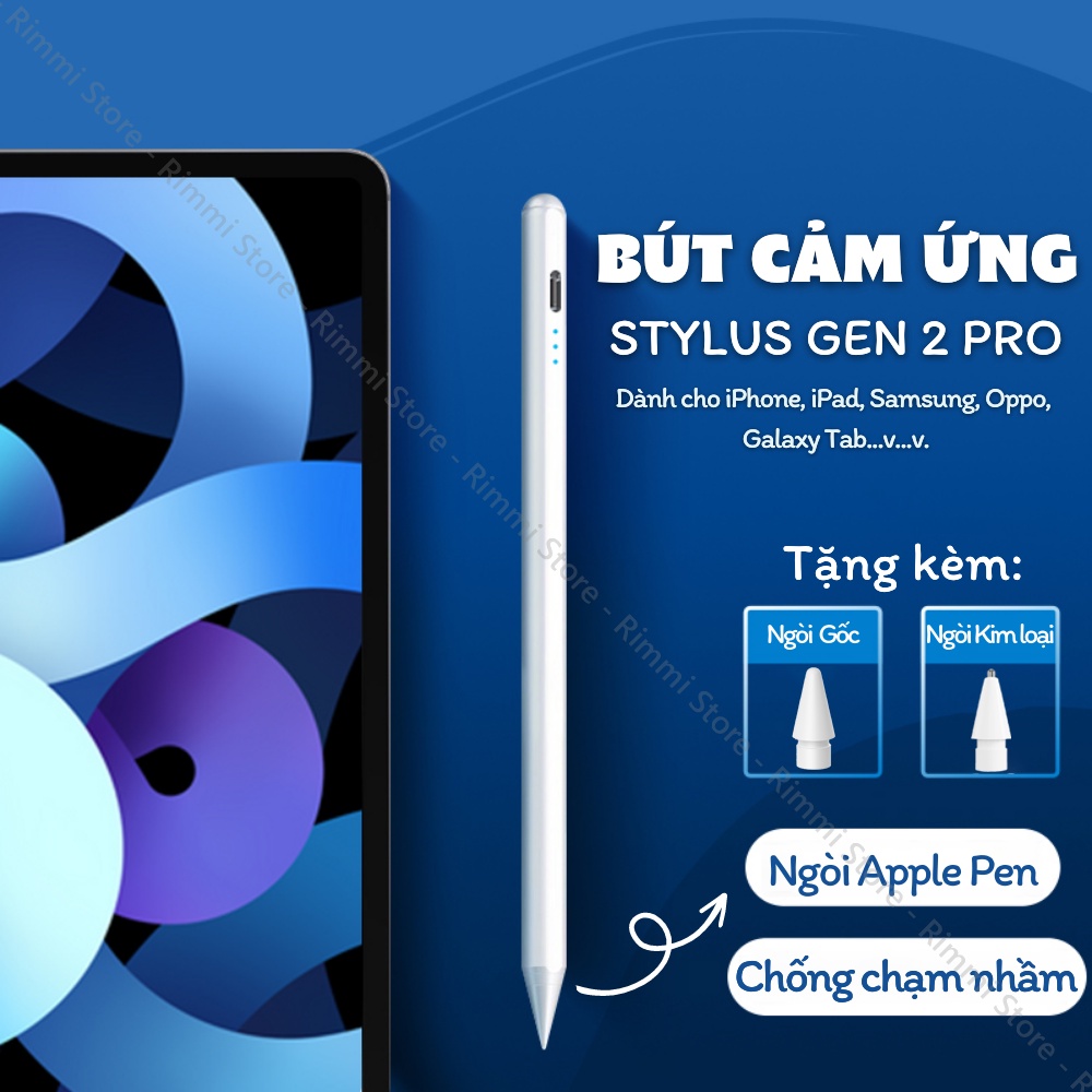 Bút cảm ứng Stylus Pen Gen 2 Pro chống chạm nhầm dành cho Tablet Táo, iPhone, Galaxy Tab - Hỗ trợ nét nghiêng