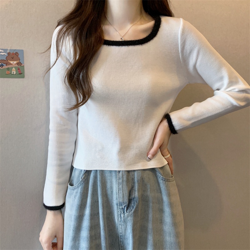 Áo Len Cổ Vuông Phối Màu Thời Trang Mới Cho Nữ