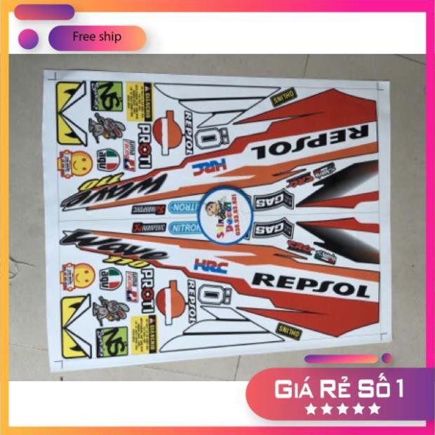 FREE SHIP + QUÀ TẶNG Tem rời wave đời đầu repsol dán xe đen
