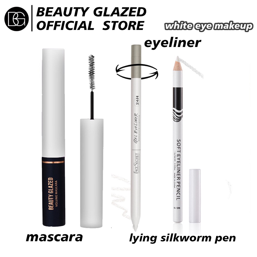 Bộ Mascara + Bút Kẻ Mắt + Bút Vẽ Mí Mắt Màu Trắng