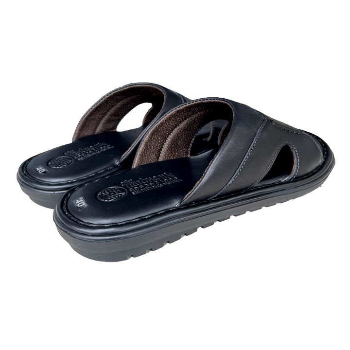 Dép da nam quai ngang da bò mau đen Trường Hải đế cao 3cm DNĐ125