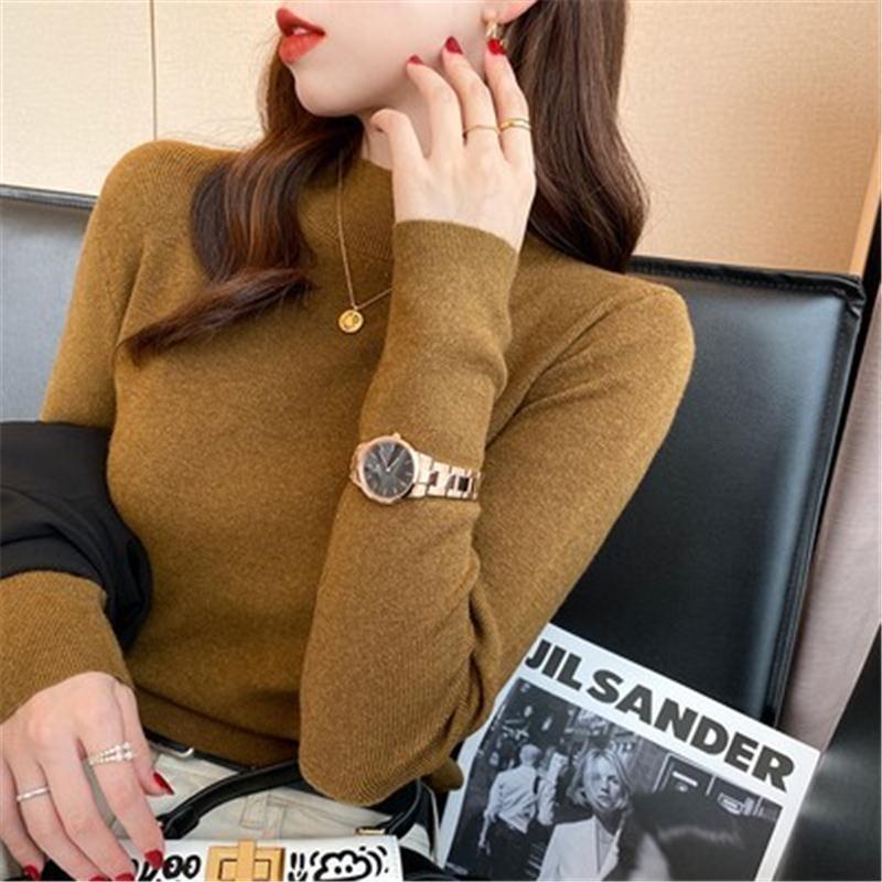 Áo Sweater Cổ Lọ Tay Dài Dáng Ôm Sáp Mềm Mại Màu Trơn Thời Trang Mùa Thu Cho Bạn Gái