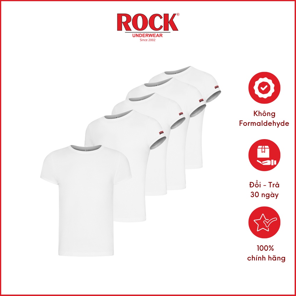 Combo 5 áo thun không đường may cotton 100% ROCK 5076 thấm hút tốt, bo ngực, mạnh mẽ, cá tính mặc nhà, mặc lót, tập gym