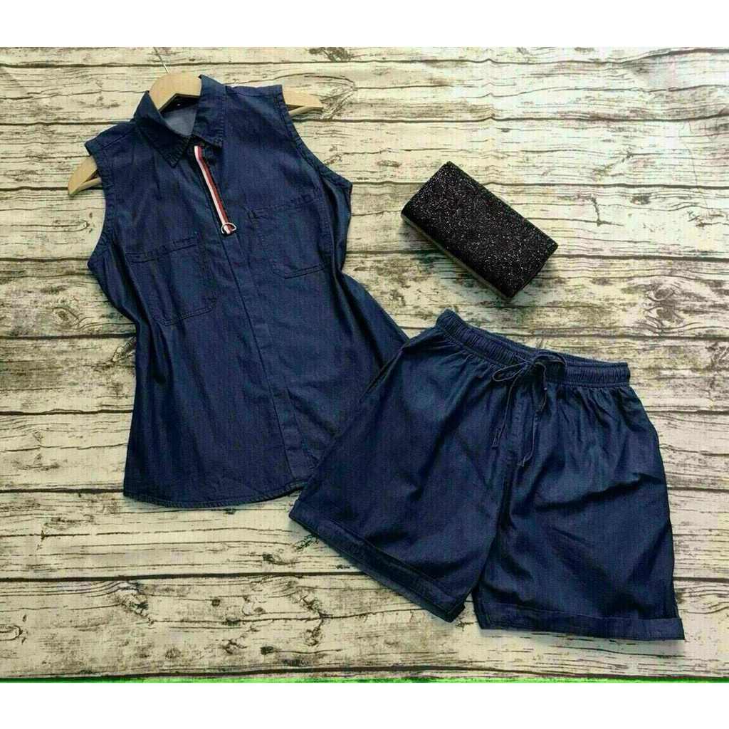set denim jean quần short áo sát nách