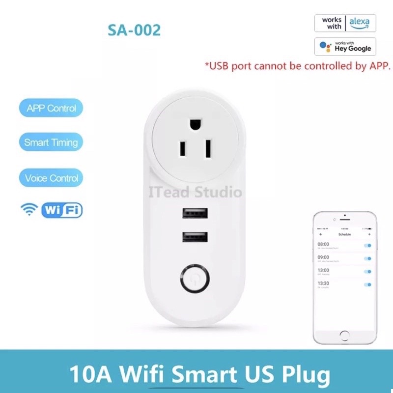 Ổ cắm thông minh Wifi Cổng USB Ổ cắm thông minh, Điều khiển từ xa eWeLink APP thông minh Lịch trình hẹn giờ 10A