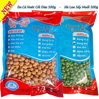 Combo 1Kg: 500gram Đậu Phộng Nước Cốt Dừa - 500gram Đậu Hà Lan Giòn, Xốp, Thơm Ngon thương hiệu RỒNG CON