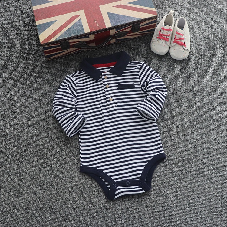 Bodysuit cho bé trai sơ sinh 0-6m YAMP! dài tay cổ đức kẻ ngang Body chip newborn xuất dư cho bé Áo liền quần bé trai
