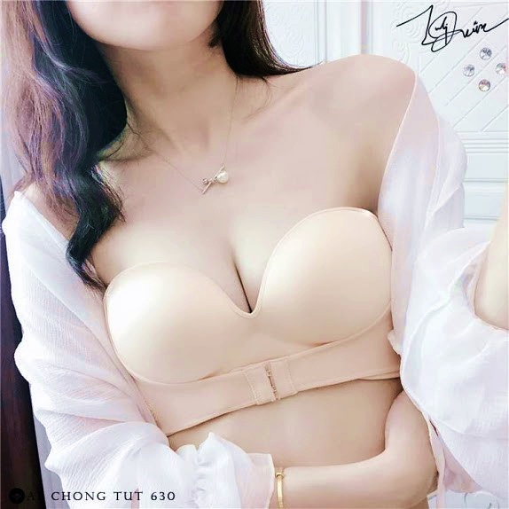 Áo lót không dây nâng ngực chống tụt cài trước -  áo ngực quây chống tuột tụt mặc áo váy đầm hở vai màu da đen bigsize