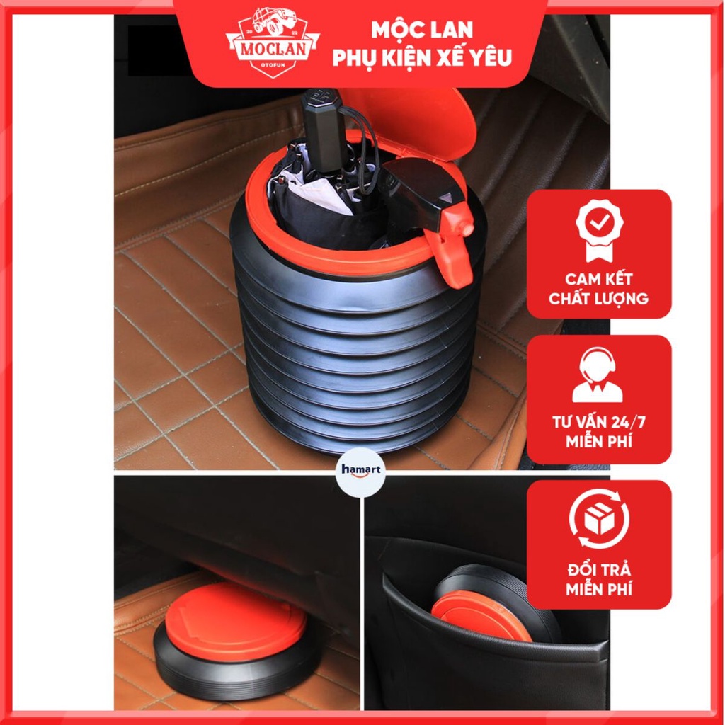 (BẢN CÓ NẮP) Thùng Rác Co Giãn Mini Để Trên Ô Tô – Dung Tích 4L