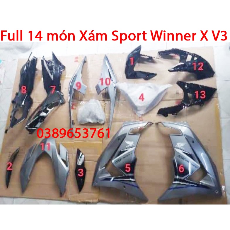 Full bộ Dàn áo Winner X 2022/ Winner X V3 Xám Sport (14 món)