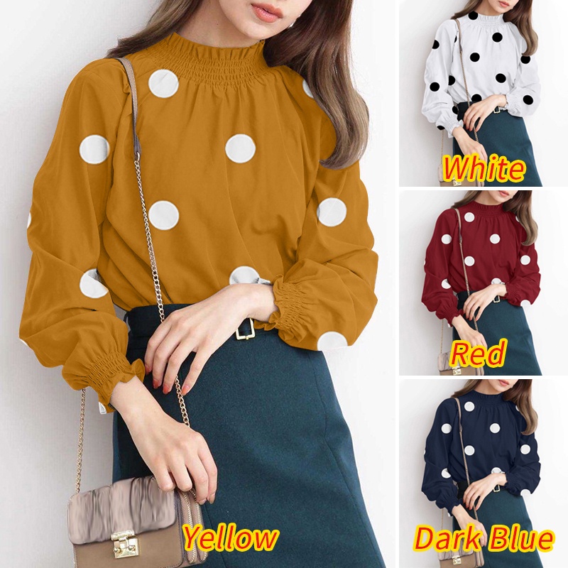 Áo nữ ZANZEA tay dài cổ lọ họa tiết chấm bi thời trang