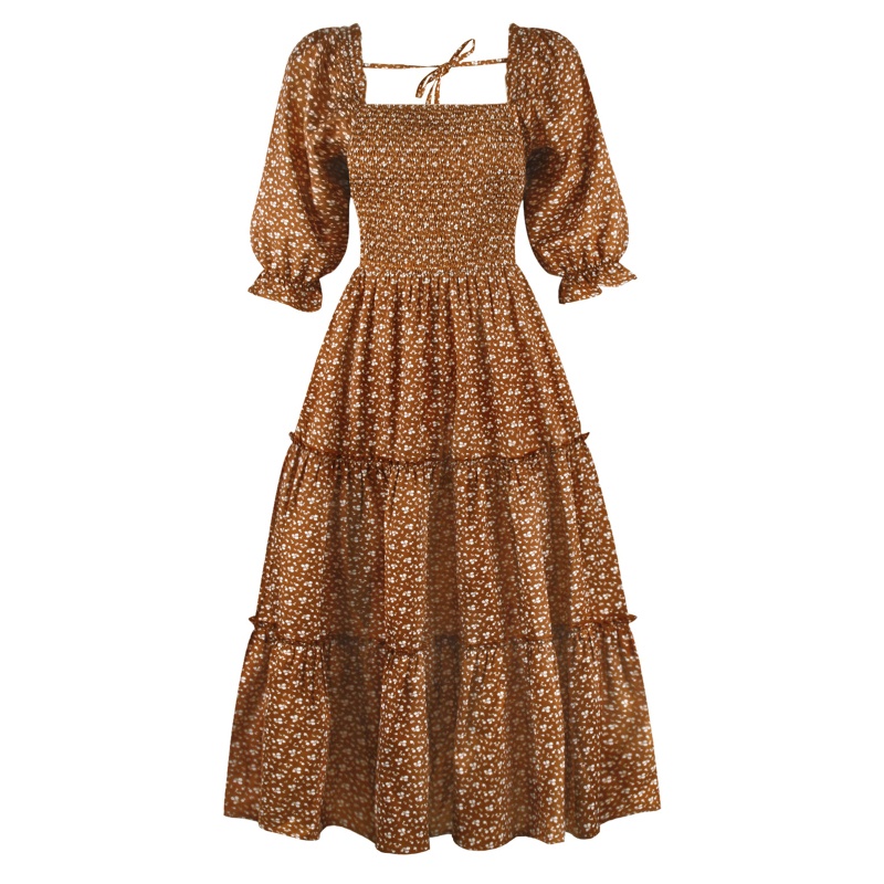 Đầm Hoa Tay Lửng Cổ Vuông Thời Trang Dành Cho Nữ